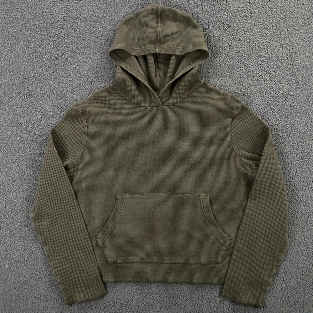 Pact Organic Cotton Hoodie Womens Medium Waffle‎ Knit Pullover Crop Green